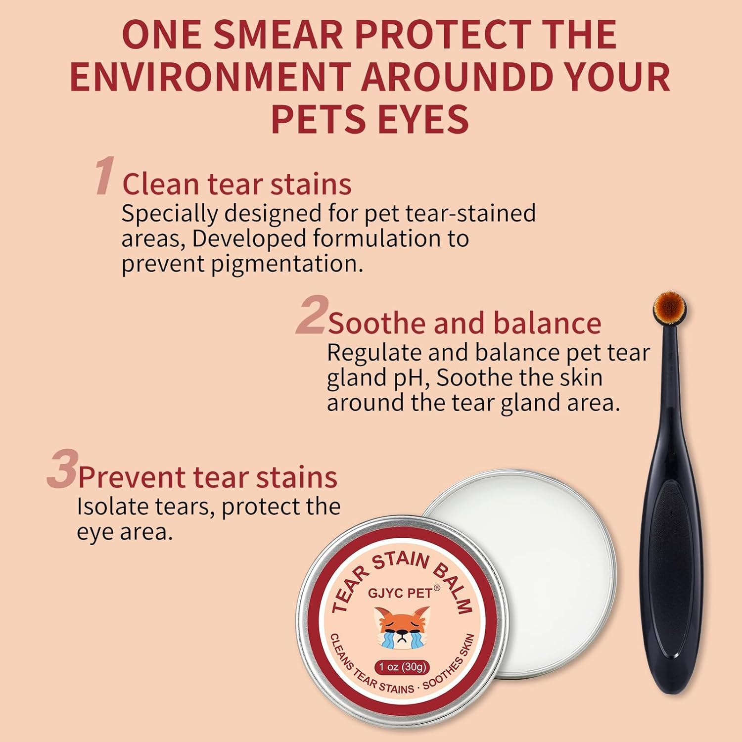Natural Pet Tear Stain Remover Balm with Professional Brush &ndash; Safe, Gentle & Effective Eye Care for Dogs & Cats, Removes Tear Stains, Reduces Redness, Protects Sensitive Eyes, 1 Oz image number 4