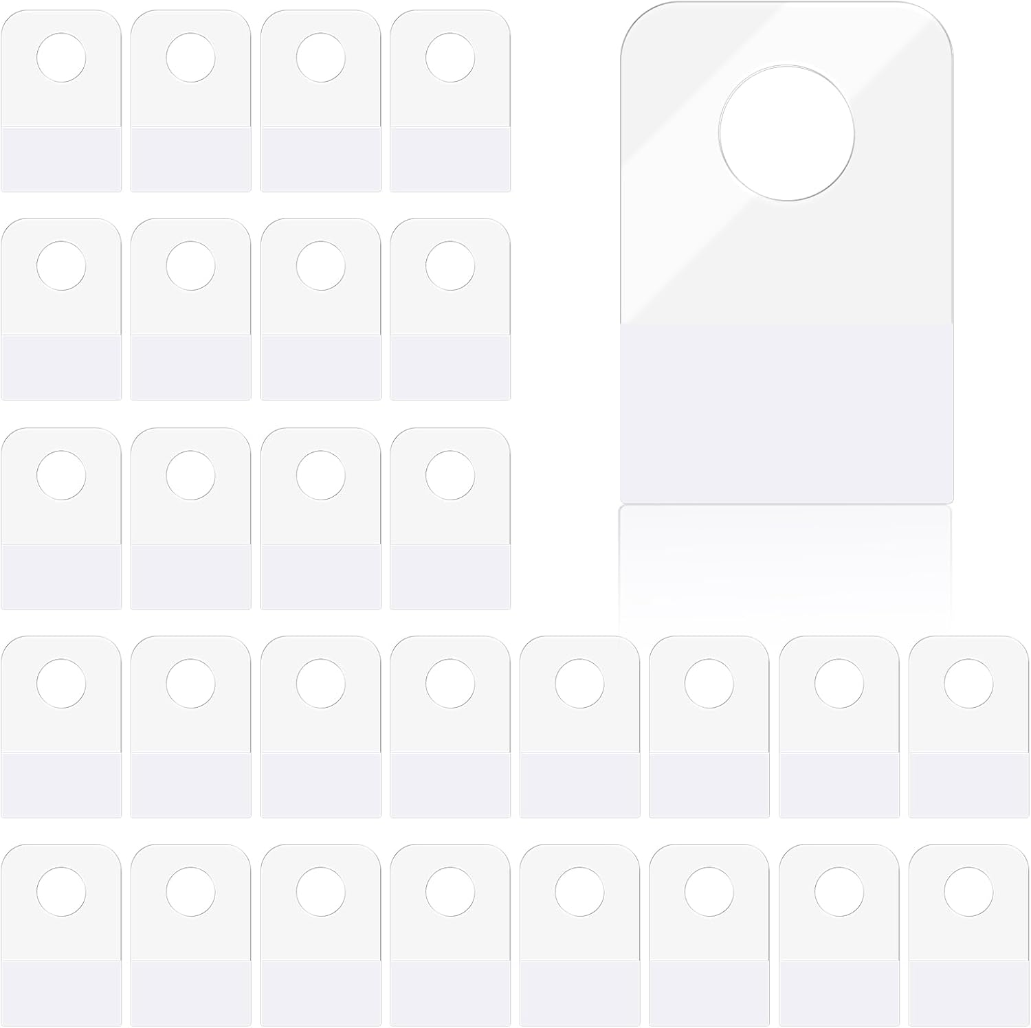 Yazikisa 200 Pcs round Hole Hang Tabs Tags Self Adhesive Hanging Tab Clear Plastic Sticky Tag Hooks Folding for Retail Sale Items Store Display Business 2.5 X 4Cm image number 4