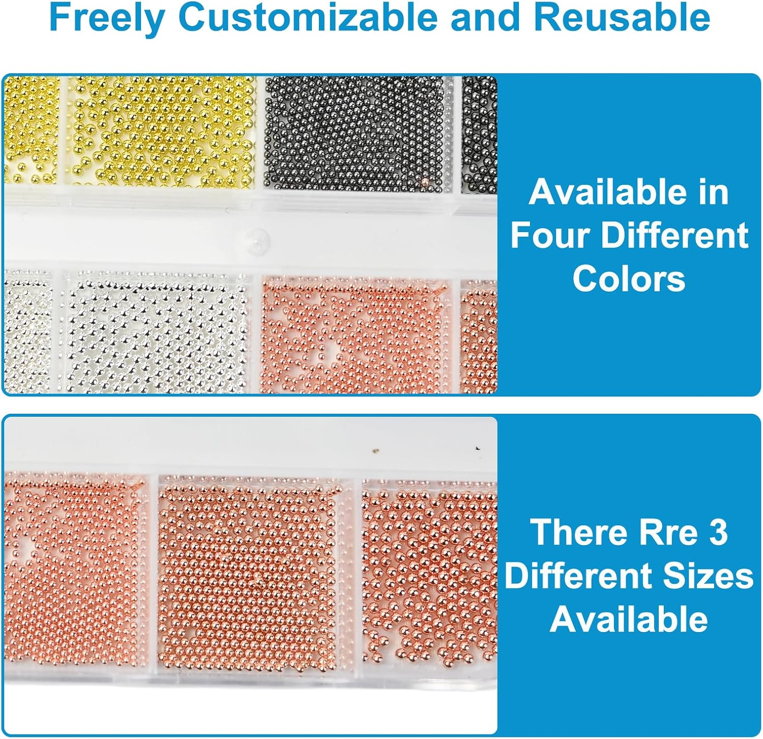 Teccfly Premium DIY Nail Charms, Nail Pearls& Metal Caviar Beads,Accessories for Face Art & Crafts (Gold, Silver, Rose Gold, Gun Gray) image number 5