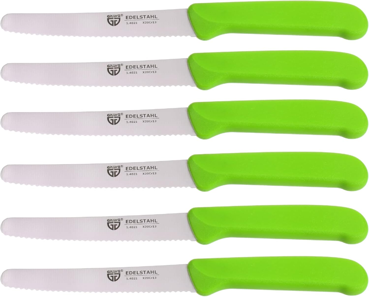 GR&Auml;WE Table Knife Set of 6 for Cutting, Pack of 6 Bread Knives, Breakfast Knife with Serrated Edge, Knife 21 Cm