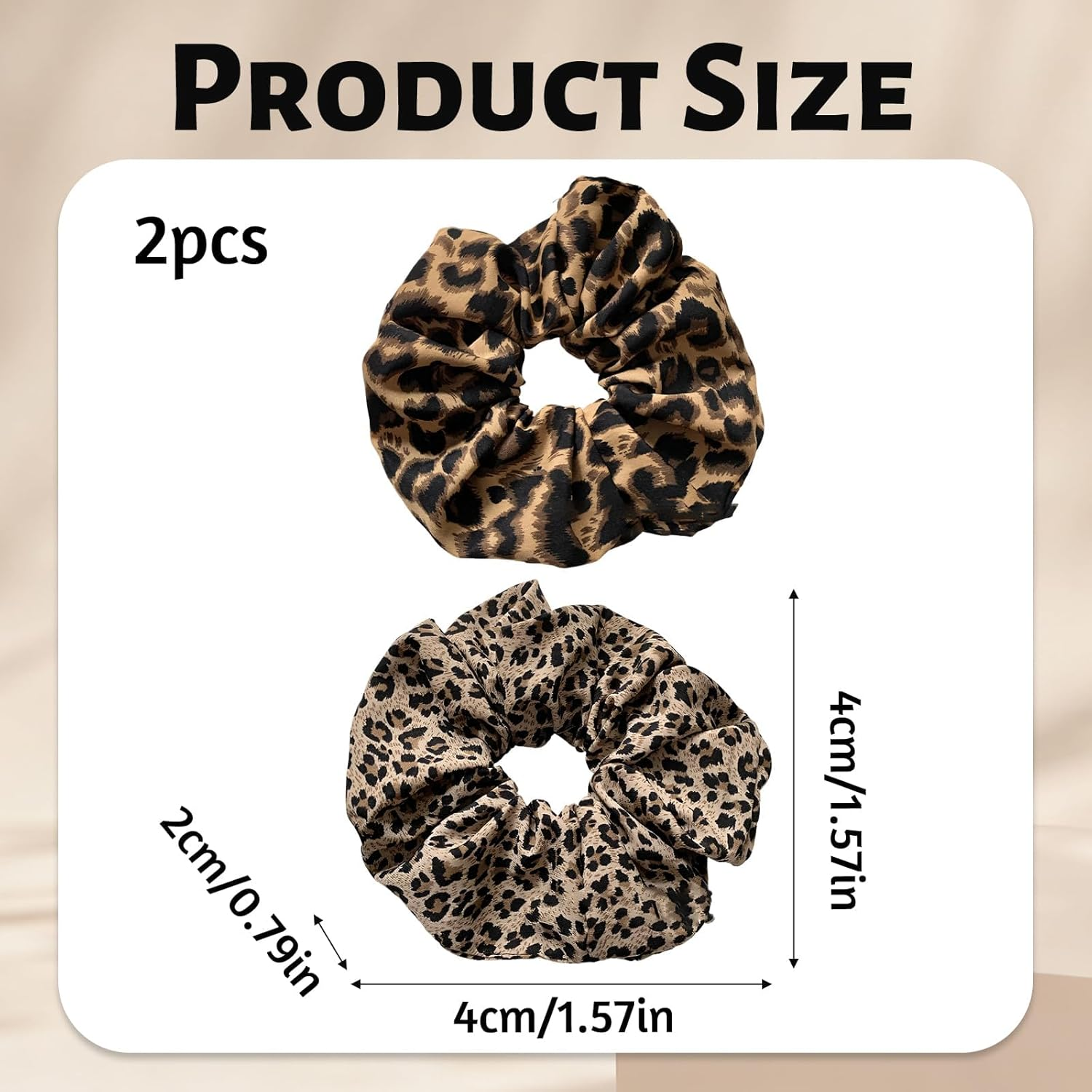 2 X Scrunchies Leopard Print Soft and Elastic Hair Bobbles for Women, Leo Hair Scrunchies Set with Dark and Light Colours, 4 X 4 X 2 Cm