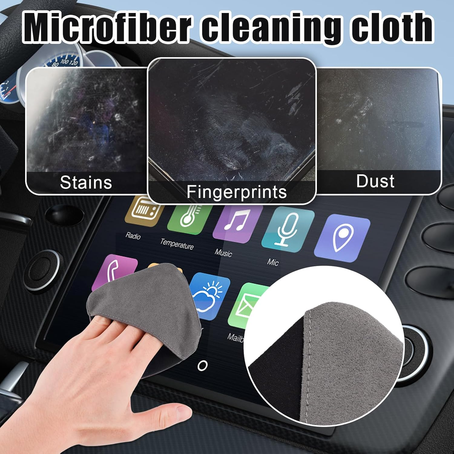 PEUTIER 2Pcs Car Screen Cleaner Cloth, Microfiber Car Accessories Cleaning Pads round & Square Car Touch Screen Cleaner Wipes Car Wipes Interior Cleaning for Auto Car Dashboard Display image number 3