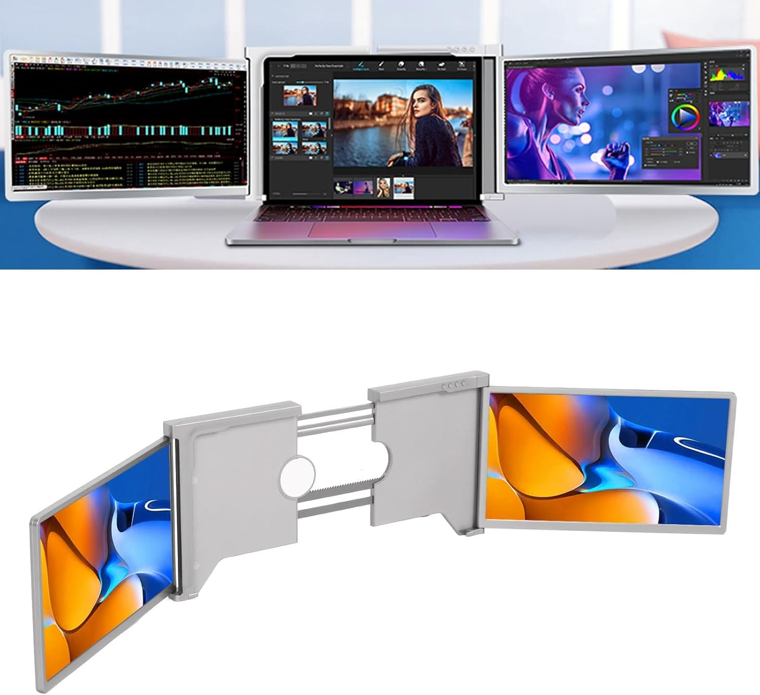 Dpofirs Portable Monitor for Laptop, 13.3In Full HD IPS Dual Triple Monitor Screen Extender for Mac Wins, Laptop Monitor Extender for 13.3 to 17.3In Laptop, Type C (Dpofirs6Bt1Cgk9Sf)