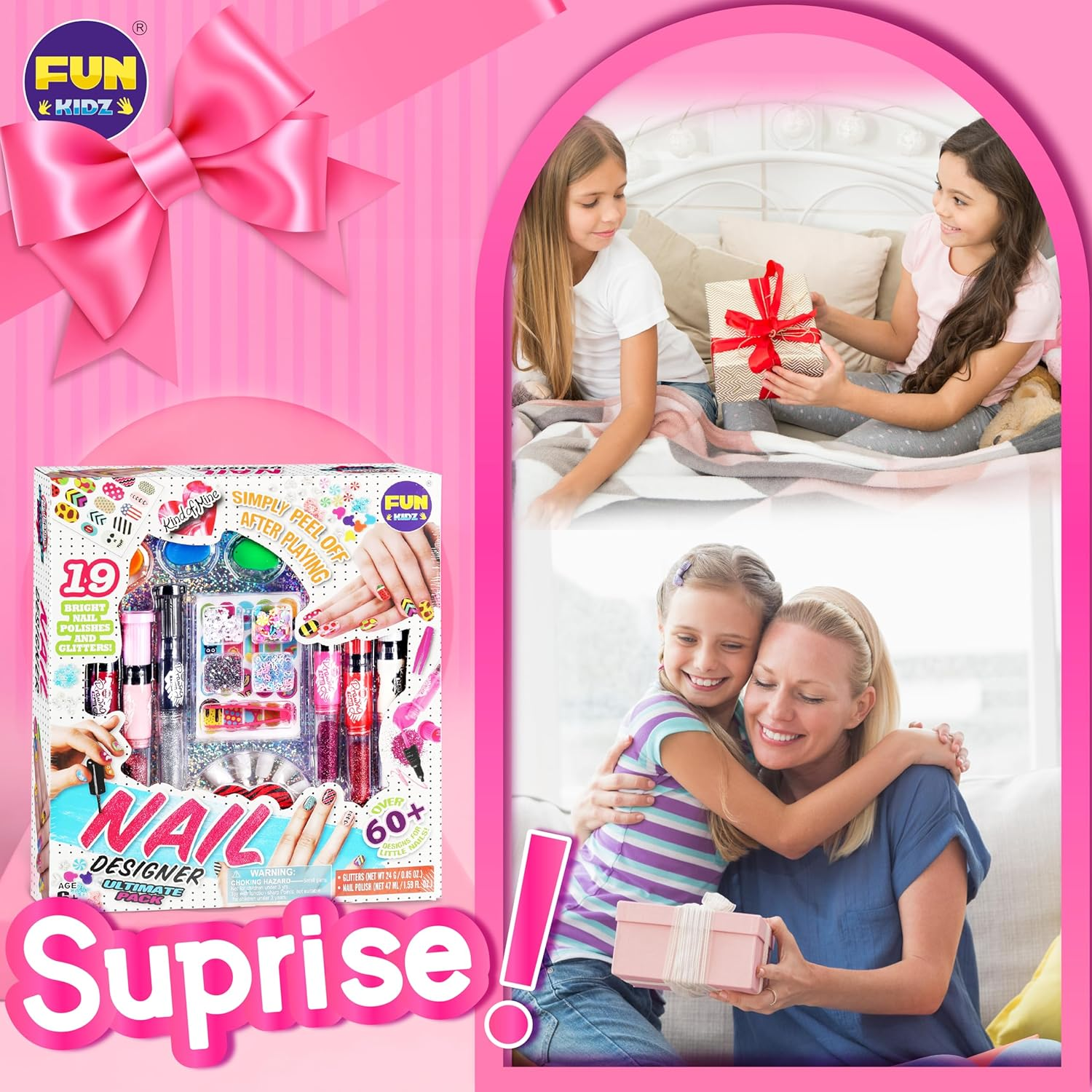 Nail Polish Pens Kit for Girls Ages 7-12, Funkidz Nail Pen Combo Kit Teen Gift Peelable Nail Art Studio Set with Cool Girly Decoration Stuff Pearl Beads, Glitter, Nail Stickers, Nail File, Gems image number 6