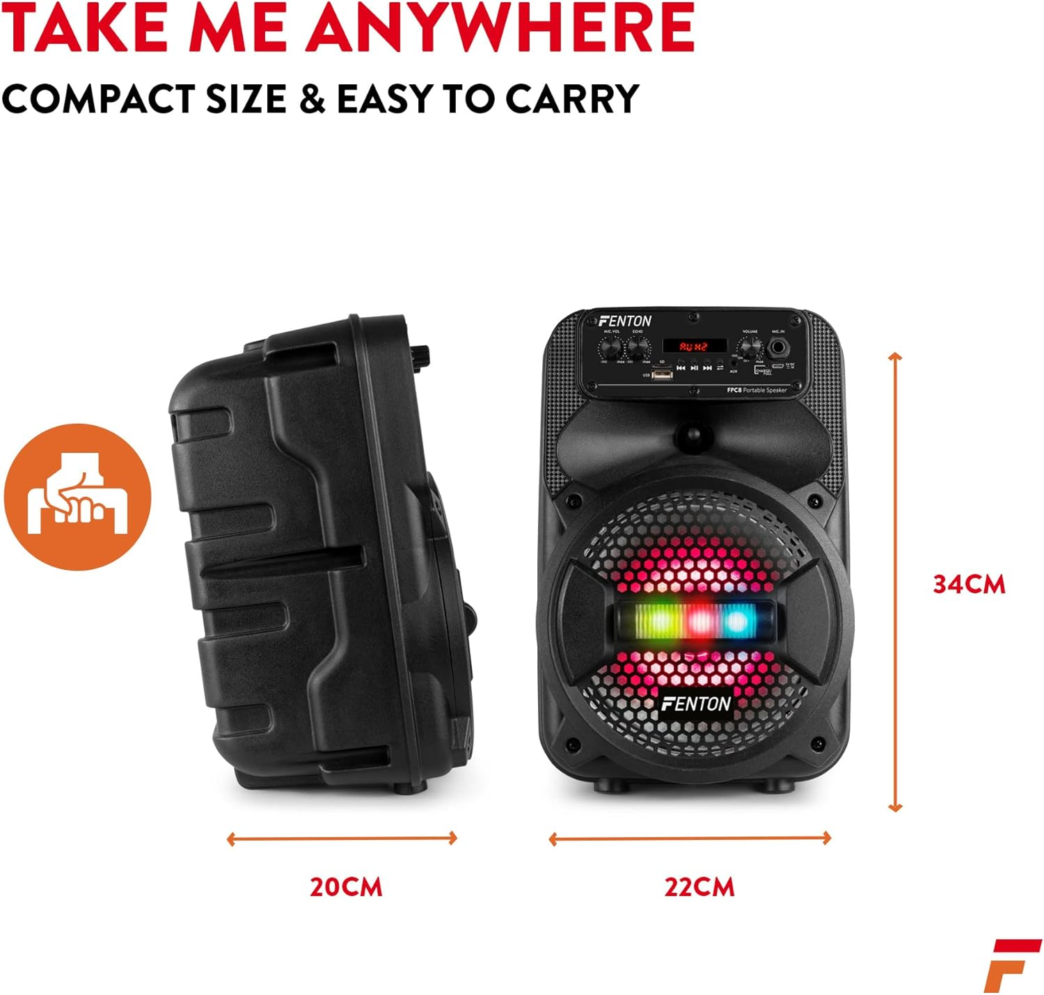 Fenton FPC8 Portable Wireless Bluetooth Party Speaker with LED RGB AUX Remote USB for Karaoke with Portable Battery image number 1