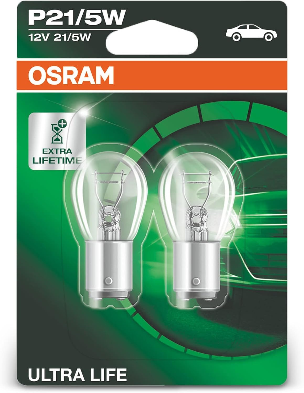 OSRAM 7528ULT-02B Ultra Life P21/5W Halogen Signal Lamp, Brake Light, Rear Fog Light, 12 V Passenger Car, Double Blister, Set of 2 image number 5