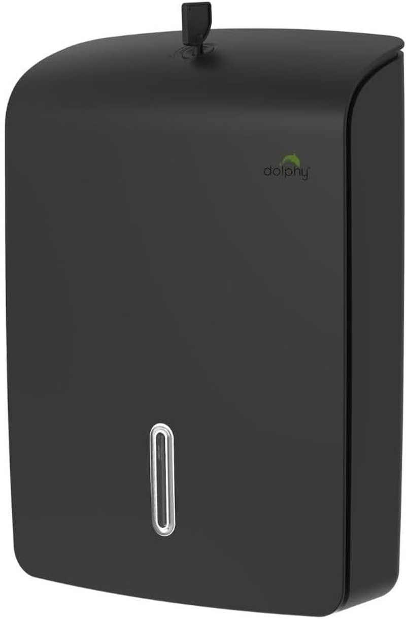 Dolphy Jumbo Plaza Ultraslim Paper Towel Dispenser &ndash; Black, Wall Mounted ABS, Lockable & Refillable, Fits M & Z Fold Towels, Ideal for Bathroom, Kitchen & Public Washrooms