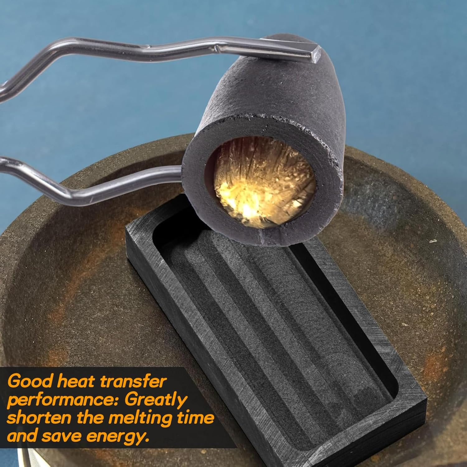 8 Pcs Graphite Crucible Ingot Mould Kit, Includes Crucible Tongs Gold Silver, and Copper Ingot Mold Stir Rod, for Metal Foundry Refining Jewelry Tool