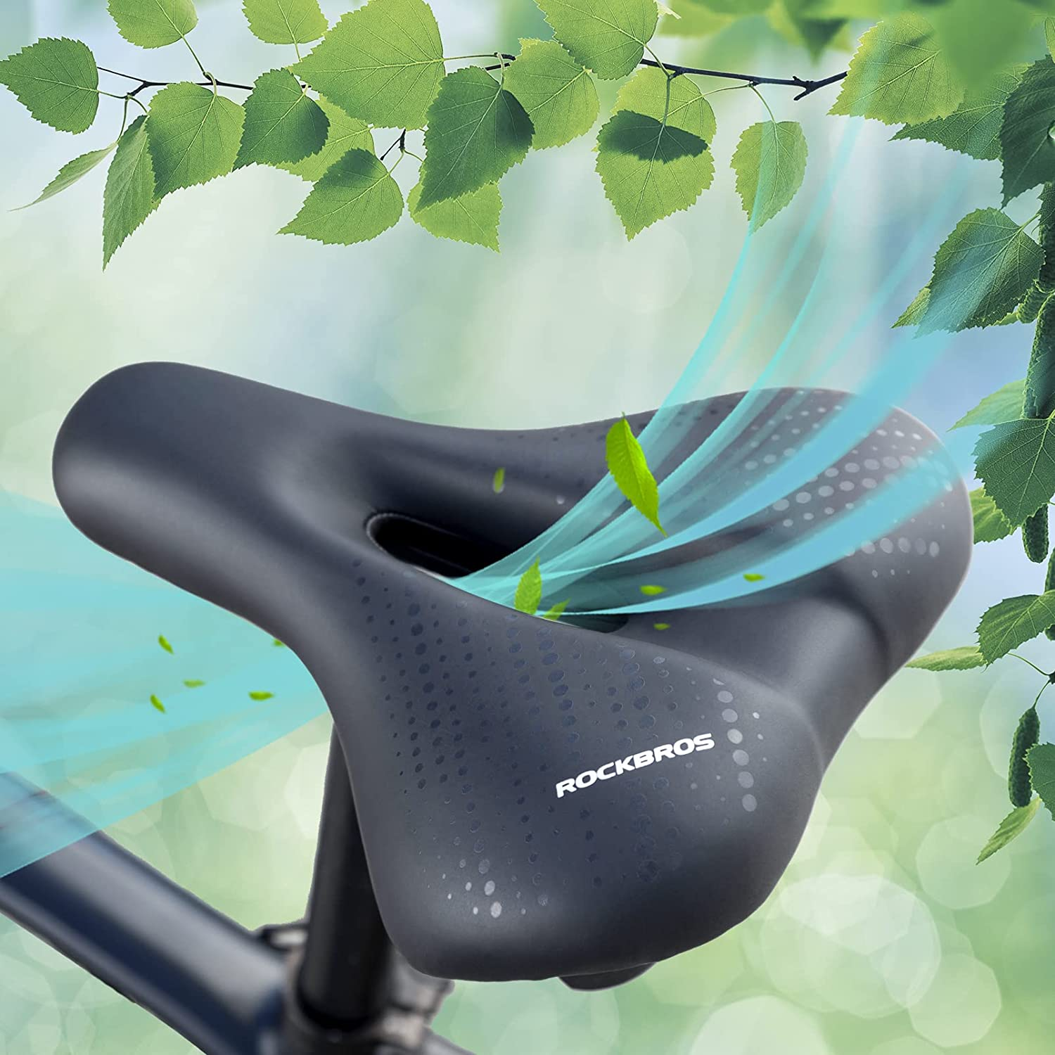 ROCKBROS Comfort Bike Seat Men Women Memory Foam Padded Wide Bike Saddle Waterproof Comfortable Bicycle Seat Cushion with Dual Shock Absorbing Universal Fit for Indoor/Outdoor Stationary Bikes image number 5