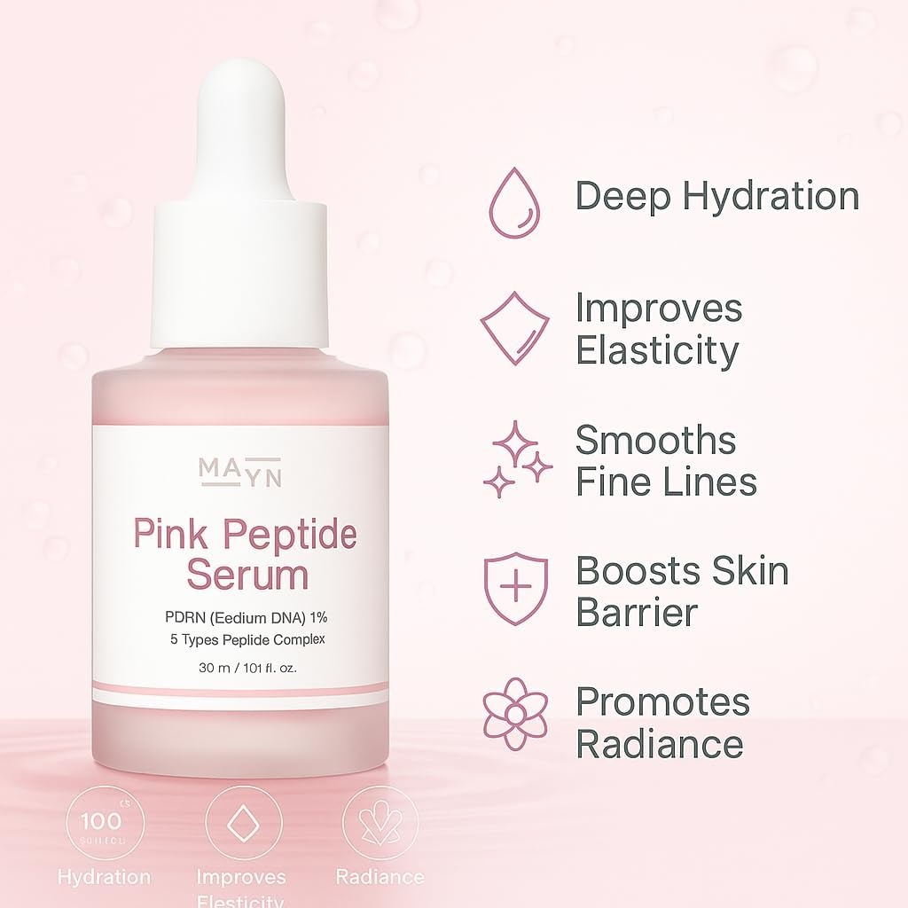 MAYN Pink Peptide Serum &ndash; PDRN (Sodium DNA) 1% + 5 Peptide Complex &ndash; Hydrating, Firming & Brightening Face Serum &ndash; 30Ml image number 3