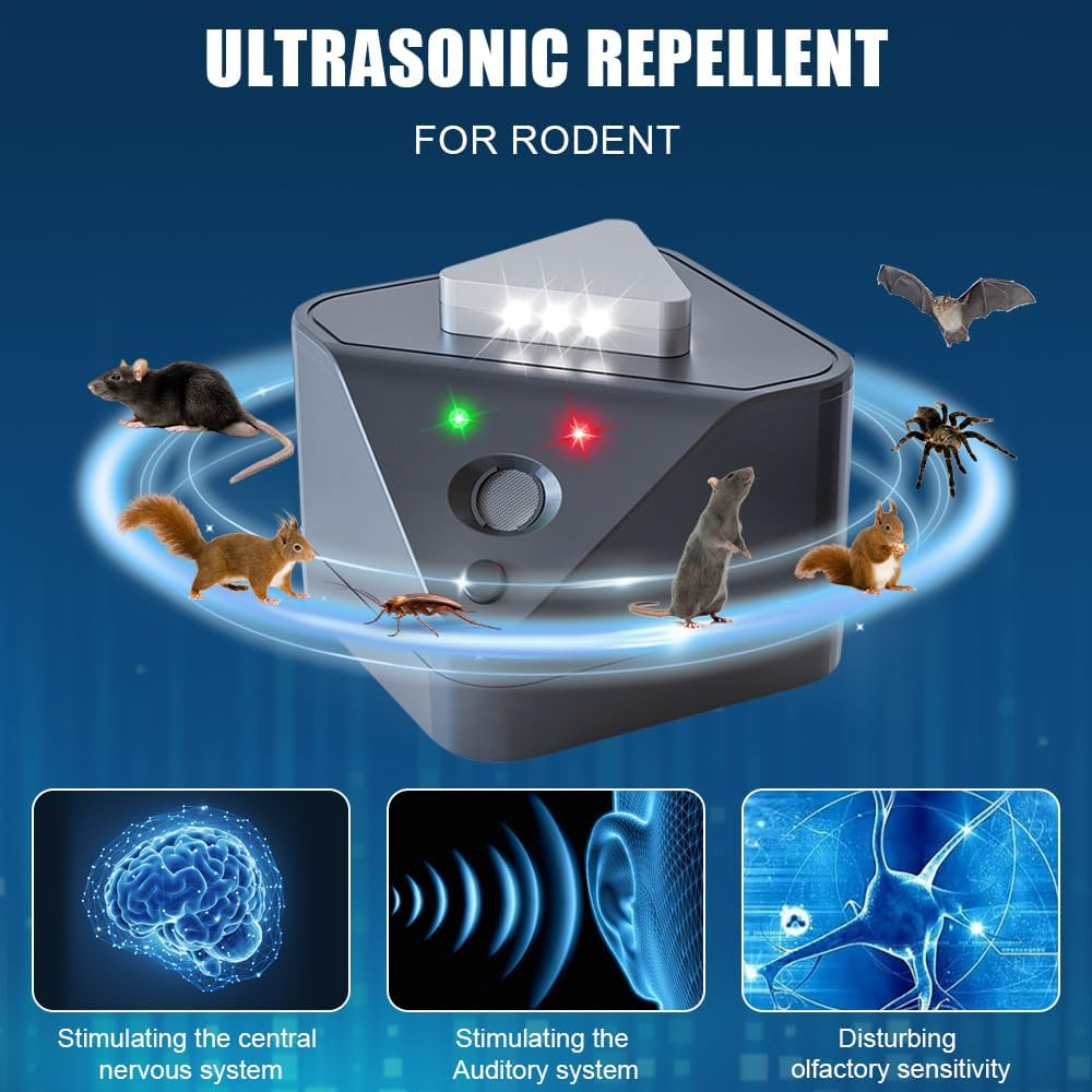 7JI Rodent High Frequency Repellent Ultrasonic Plug In, Smart Detectio Rodent Repellent Rats Deterrent Indoor with 4 Modes for Attic House Warehouse Basement Garage Office, Sound Frequency 15Khz image number 3