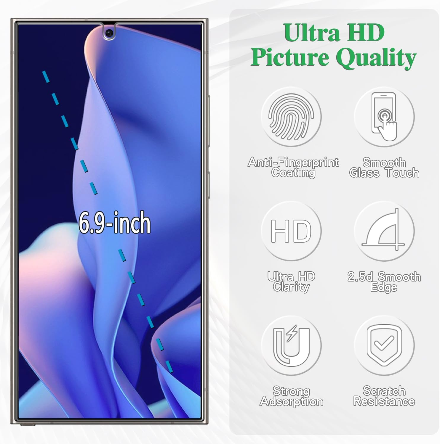 Pokolan 2+2 Pack Screen Protector for Samsung Galaxy S25 Ultra Tempered Glass, with Camera Lens Protector, 9H Hardness, No Bubbles, Anti-Scratch, Ultra Resistant image number 2