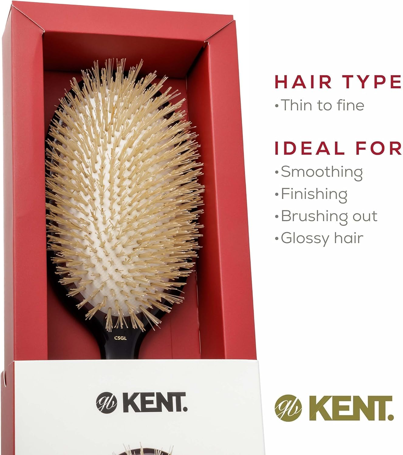 Kent Classic Shine Cushioned Soft Bristle Brush, White, Large