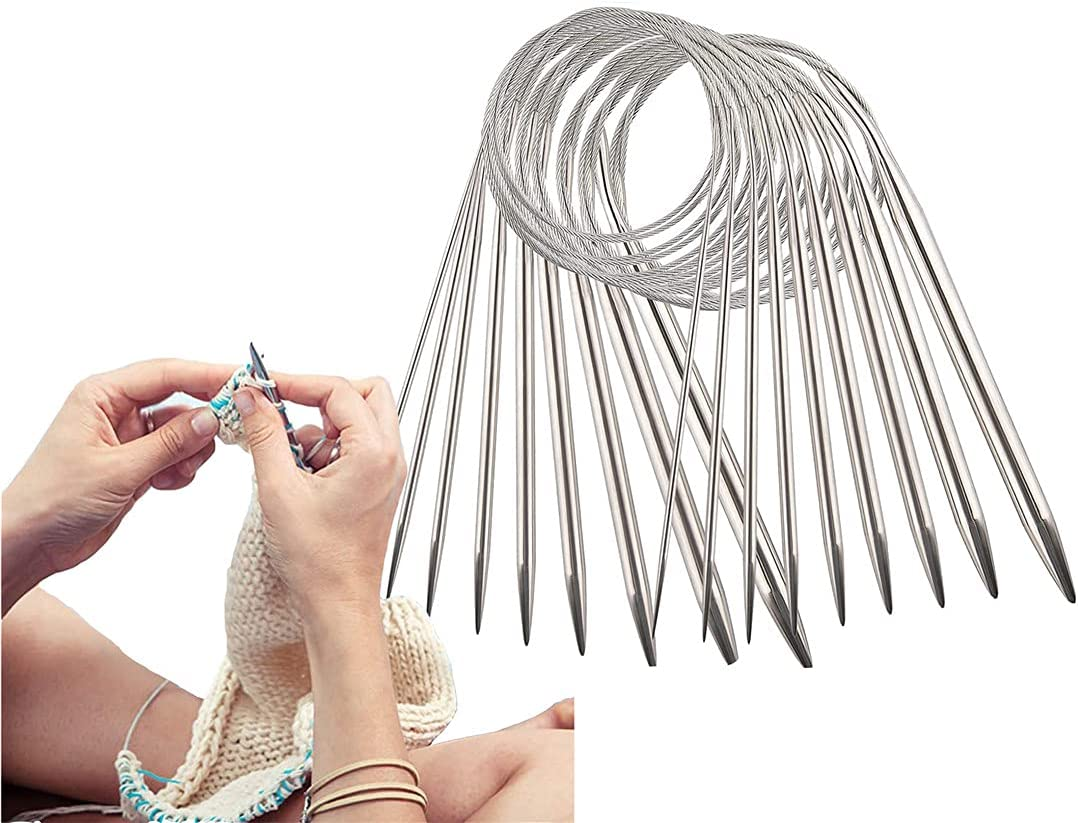 PENGQIMM Stainless Steel Circular Knitting Needles Set, 9 Pieces 2.5Mm - 10Mm Circular Knitting Needles Flexible Sweater Needle with Wire, round Crochet Knitting Needle for Weaving Hat Sweater image number 2