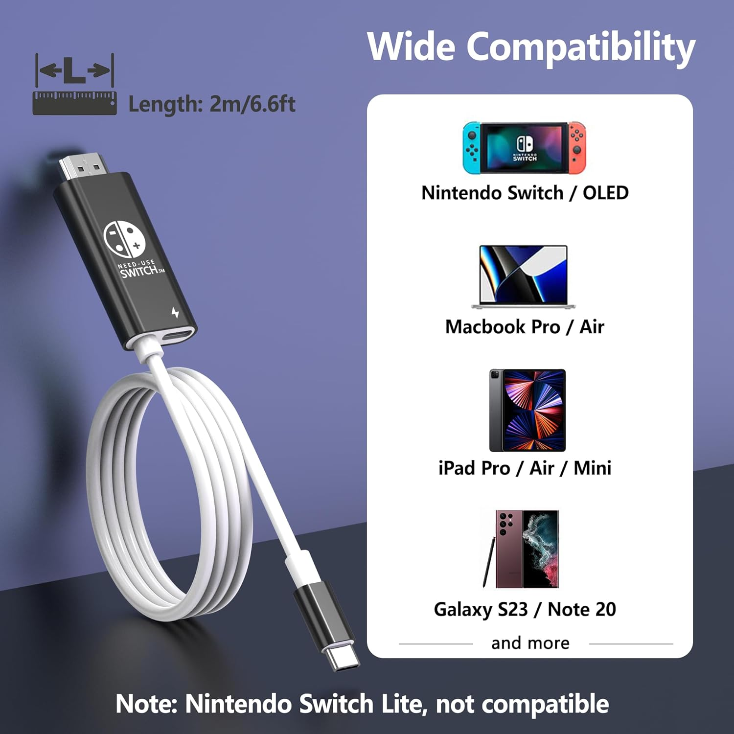 RREAKA Portable Switch Dock USB C to 4K HDMI Conversion Cable for Nintendo Switch/Switch OLED, TV HDMI Adapter Cable Compatible with Nintendo Switch, Steam Deck, Laptop,Tablet, Mobile Phone image number 2