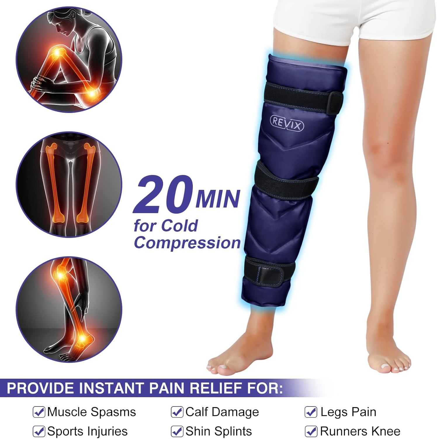 REVIX Large Leg Ice Pack for Injuries Reusable, Gel Ice Wrap for Leg, Hip, Thigh, Knee and Shin Splint, Cold Compress Therapy for Pain Relief, Injury Recovery, Swelling, Bruises with 3 Straps image number 1