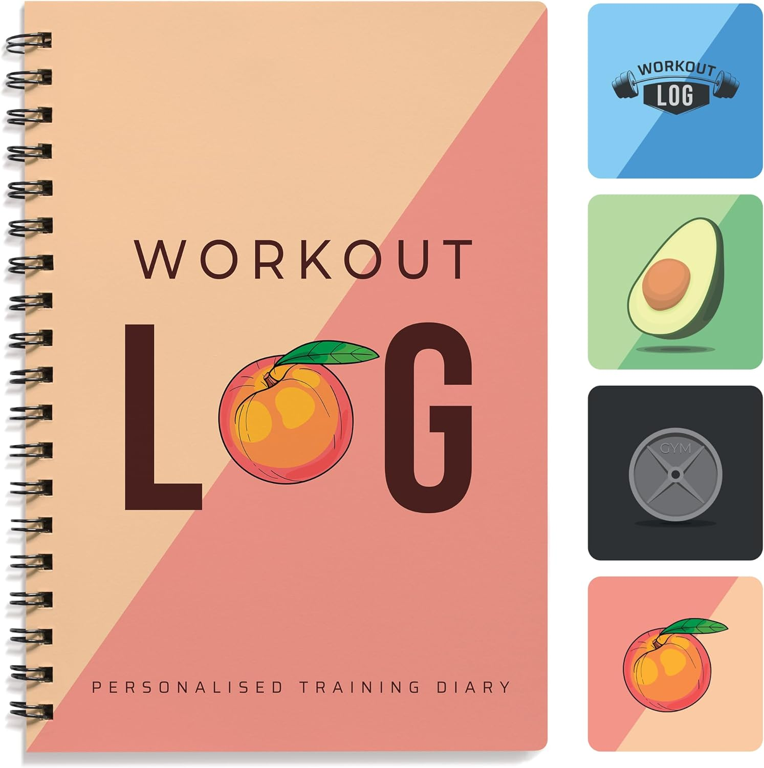 Workout Log Gym - XL 5" X 8"/A5 Sized Training and Gym Diary - Set Your Fitness Goals, Track 100 Workouts and Record Your Progress in Clear Detail (Peach) - Avo Green image number 5