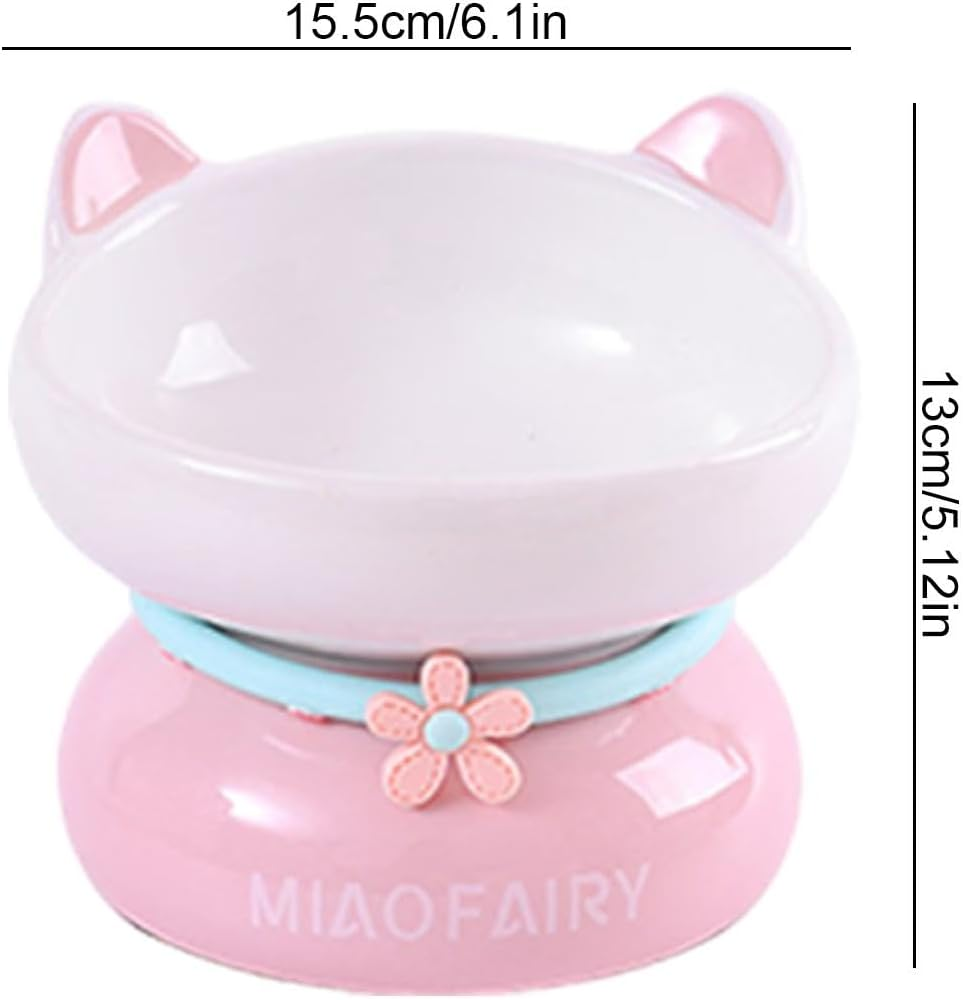 Raised Ceramic Cat Bowl - Cat Dish Backflow Prevention | Cute Slanted Mouth Raised Cat Bowls Stable for Food and Water image number 1