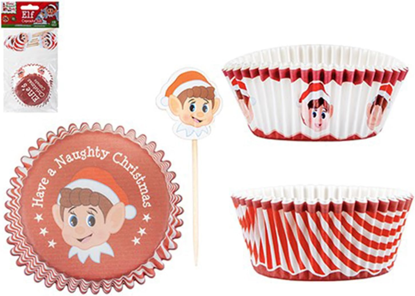 PMS Elves Behaving Badly Christmas Cupcake Set Baking Decoration Cute Kids 12 Cake Toppers and Cases Elf