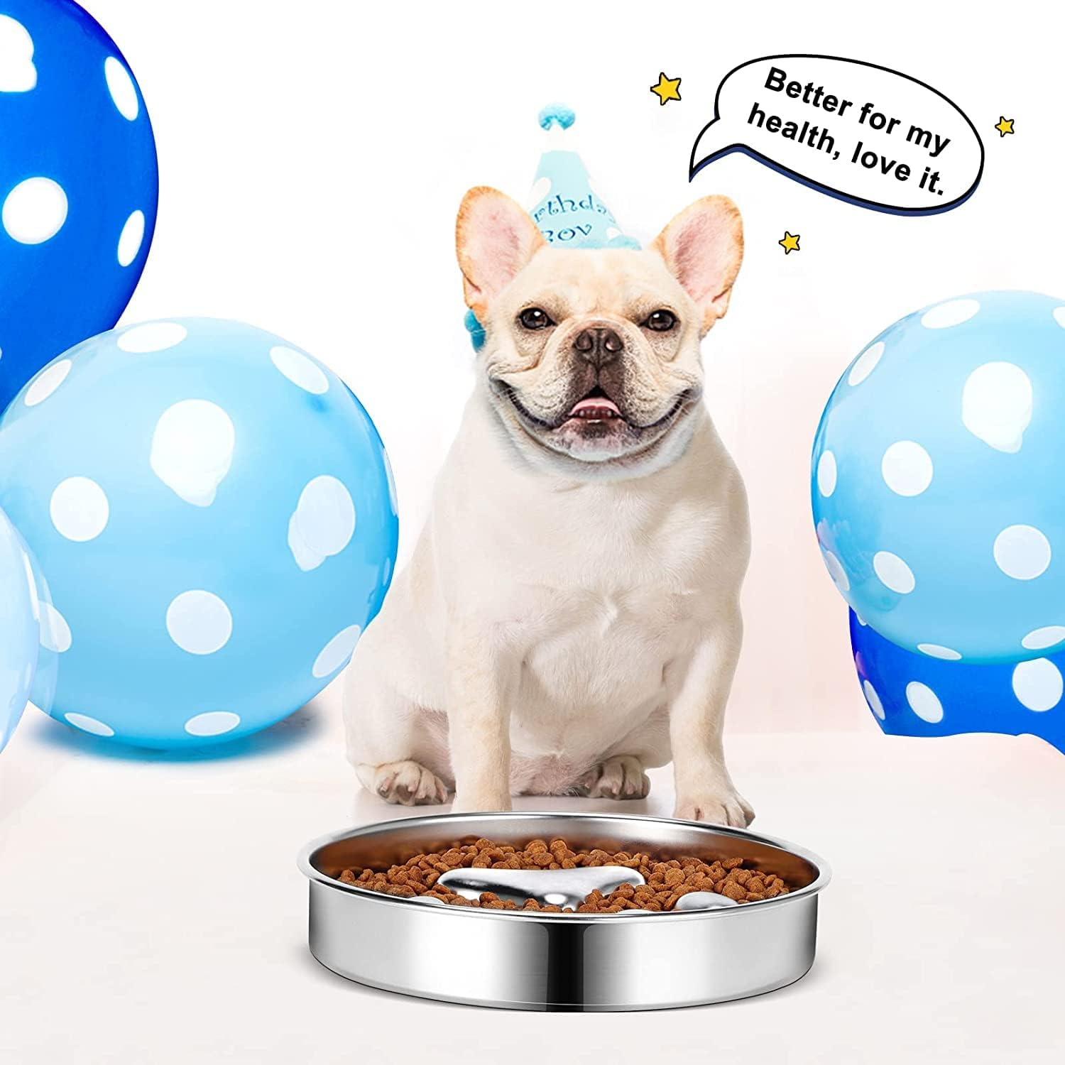 KUOHAI Slow Feeder Dog Bowls 304 Stainless Steel, 2 Cups Metal Dog Food Bowls, Dog Water Bowl for Small & Medium Sized Dogs, Fun Bloat Stop Pet Bowl for Fast Eaters image number 6