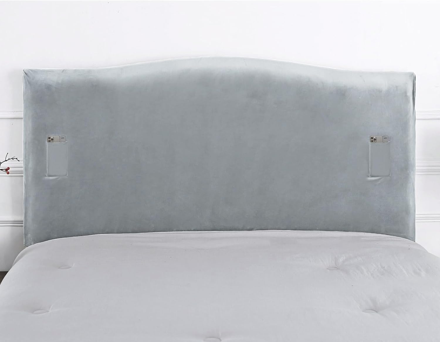 WOMACO Velvet Bed Headboard Slipcover Protector Stretch Solid Color Dustproof Cover for Bedroom Decor, Plush Black, Full (47"-55")