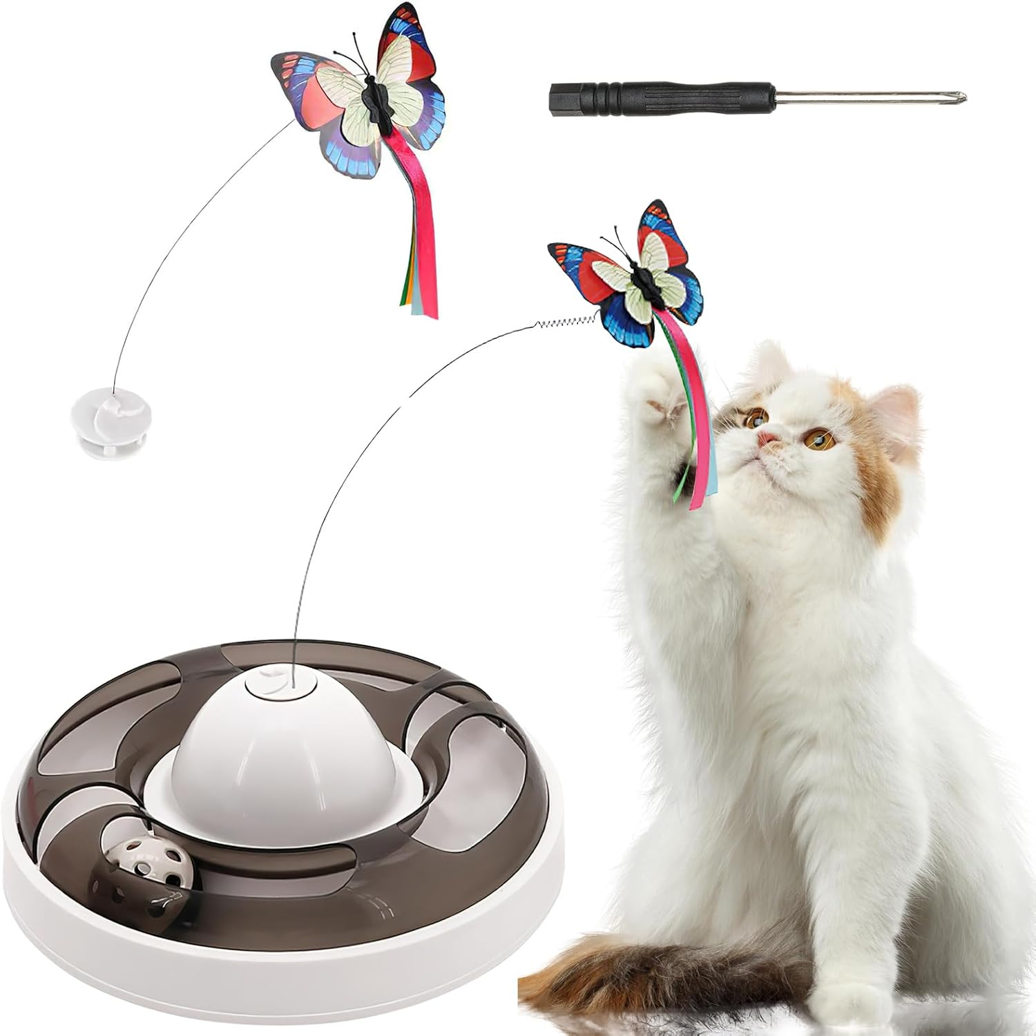 TNSLAND Interactive Cat Toy, Self-Employment Intelligence Electric with 2 Butterflies and 2 Balls, 3-Speed Tumbler Toy for Adults, Cat, Kittens, without Battery