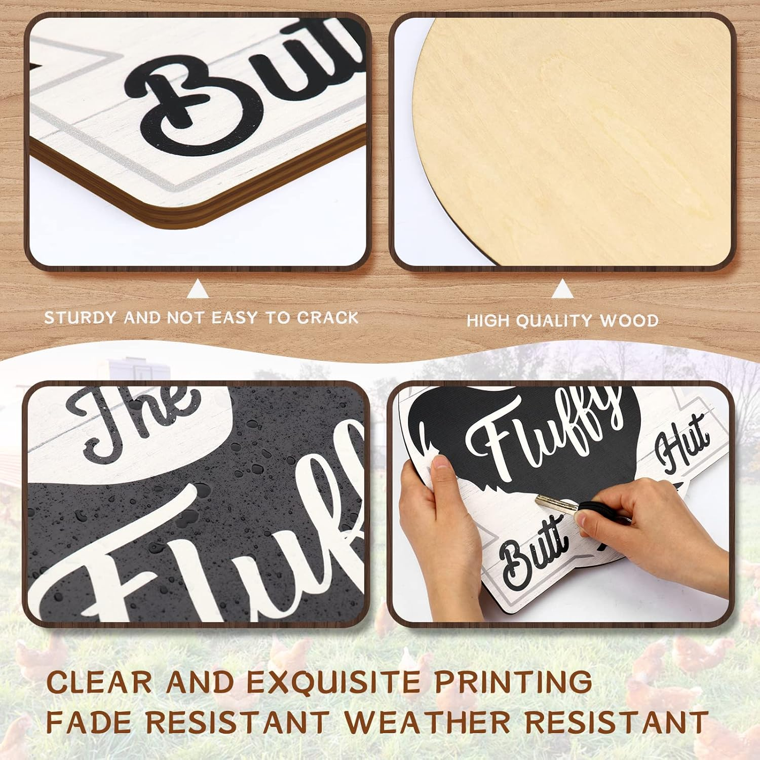 Zzbakress the Fluffy Butt Hut Signs,Chicken Coop Sign,Home Chicken Shed Decor (White)