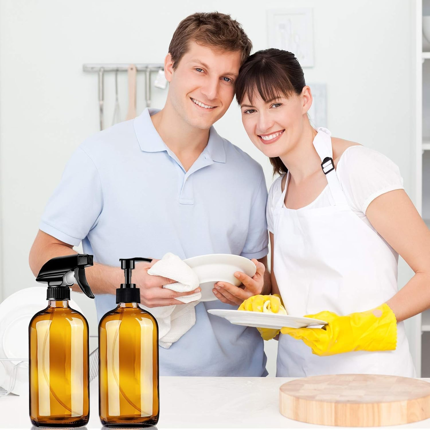 Empty Amber Glass Spray Bottles with Labels (2 Pack) - 16Oz Refillable Container for Essential Oils, Cleaning Products, or Aromatherapy - Durable Black Trigger Sprayer W/Mist and Stream Settings image number 5