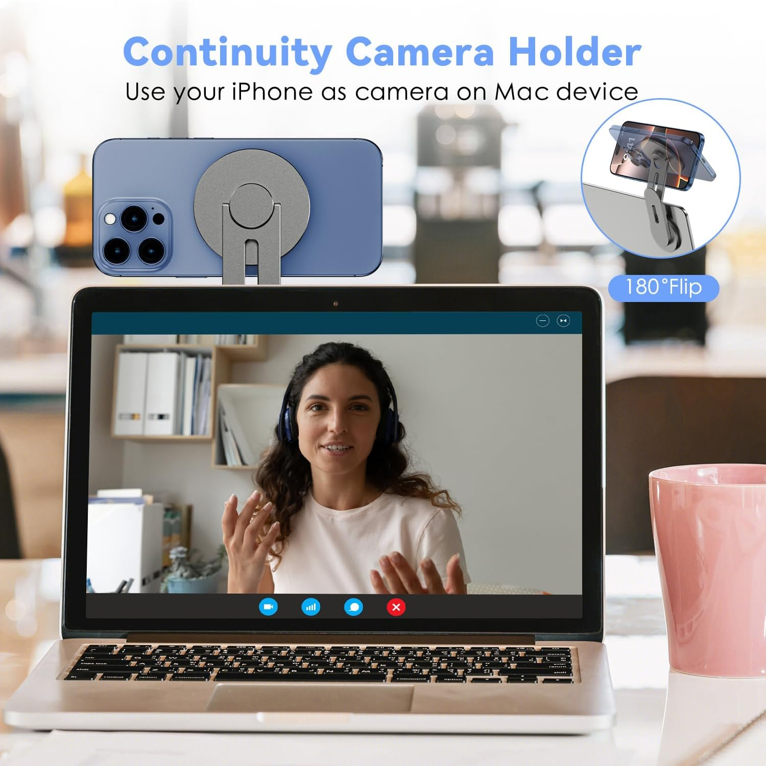 Cloudvalley 3D Rotating Magnetic Phone Stand, Adjustable Continuity Camera Mount Compatible with Iphone Magsafe Series & All Phones, Foldable Holder Bracket for Tesla Laptop Monitor, Grey