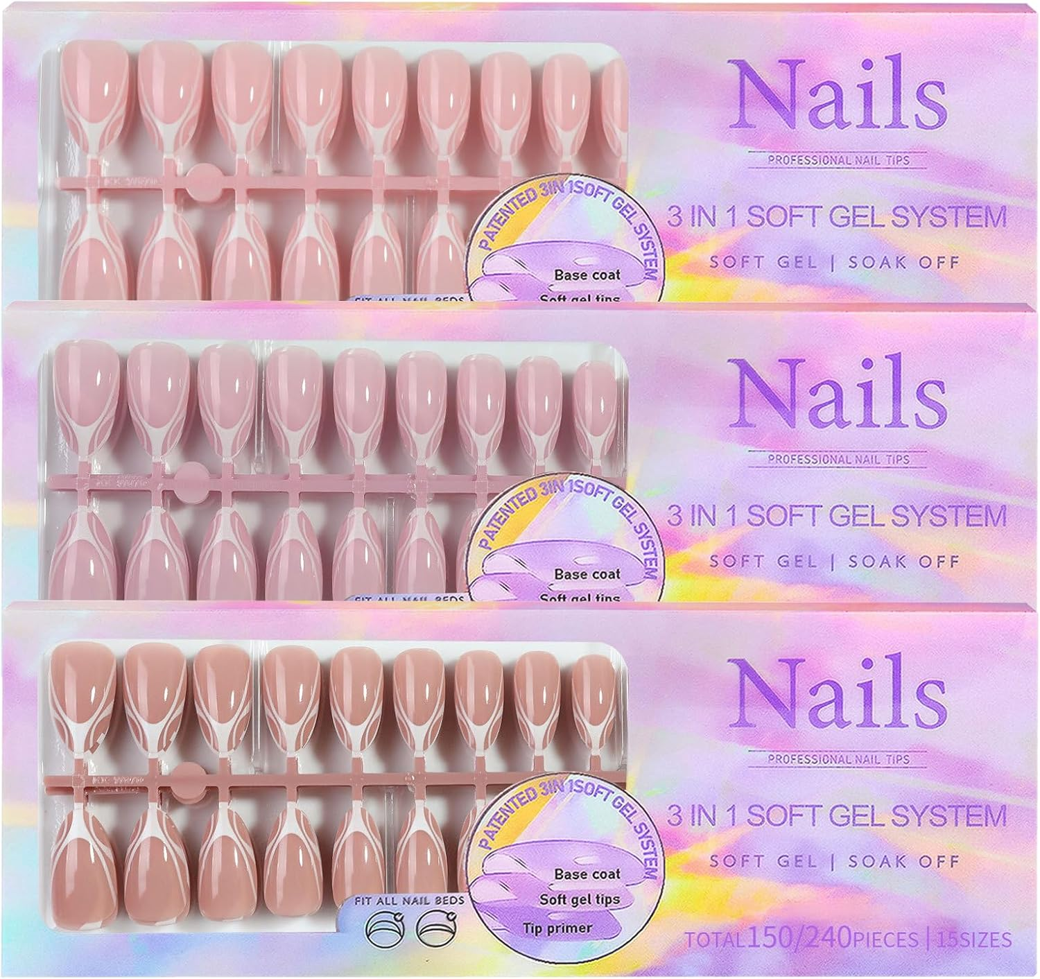 Blue French False Nails, 2 * 240 Pcs Professional Nail Tips, Fake Nails Blue Tip French False Nail Kit, Press on Nails, French Tip Gel for Nail Art DIY, 3D Fake Nail for Women Girls