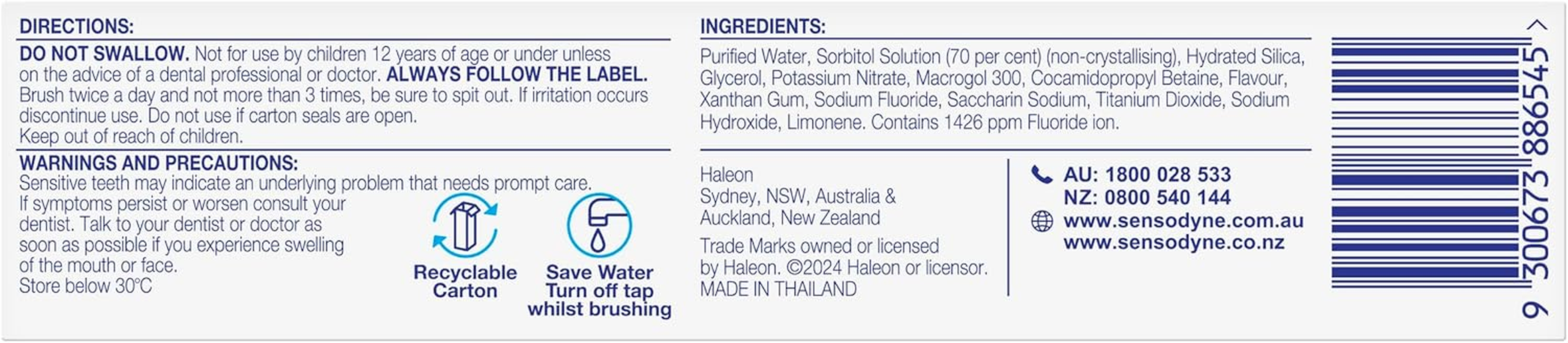 Sensodyne Toothpaste, Sensitivity & Enamel, Mint, 100G image number 4