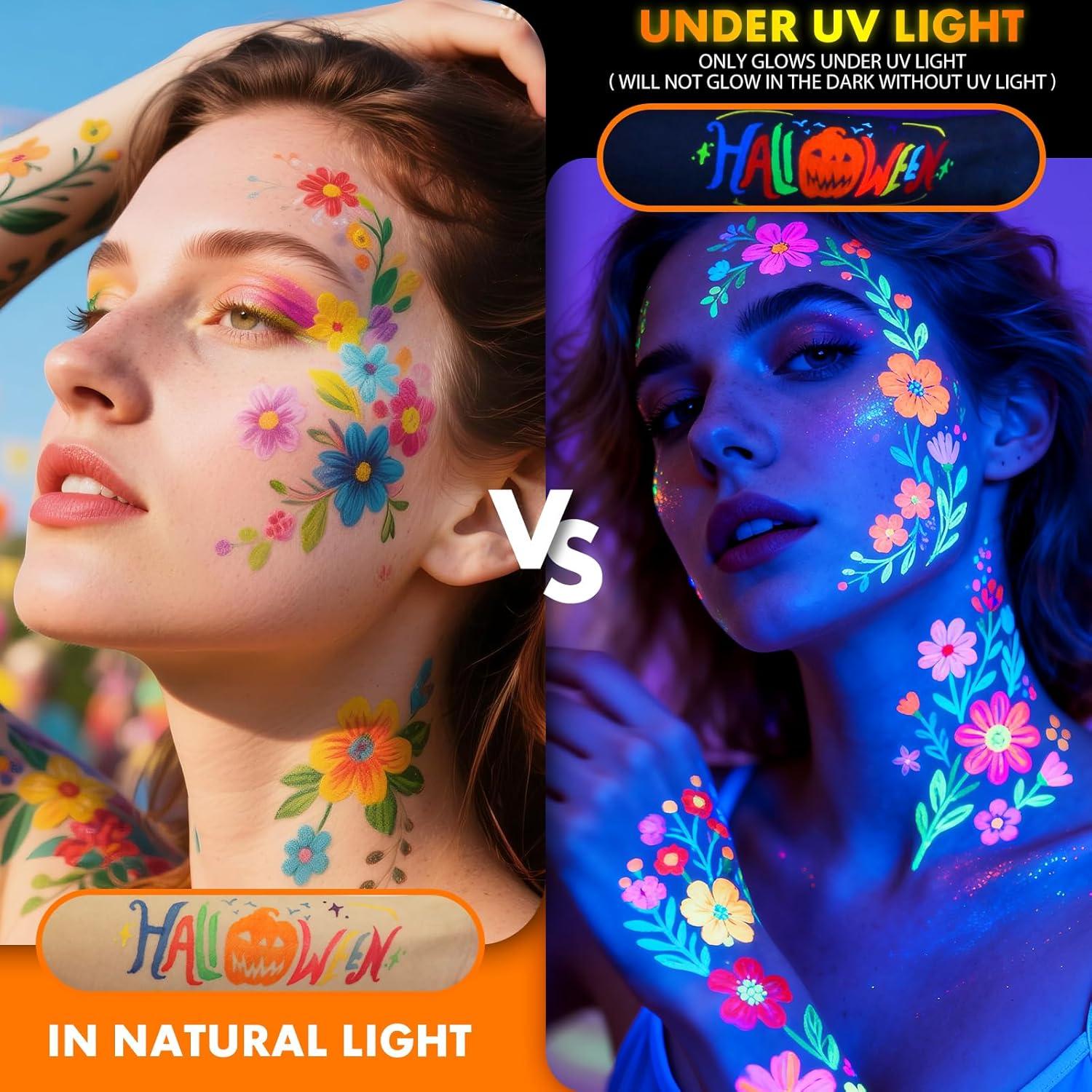 Nsxsu Halloween Makeup Glow in the Dark Face Paint Markers 10 Colors, Neon Body Paint Pen for Skin Glow under Black Light, Washable UV Temporary Tattoo Pens for Glow Party Supplies image number 6