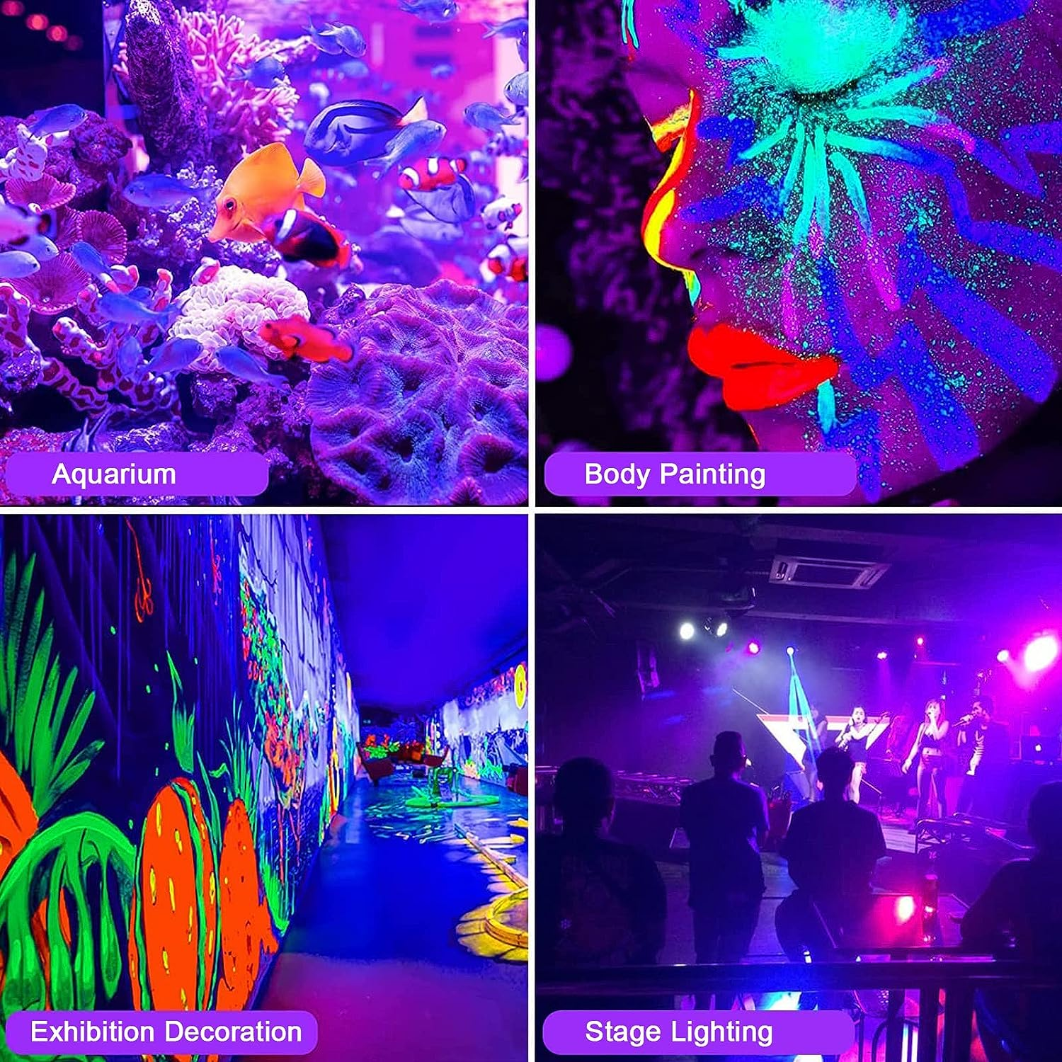 150W Black Light, 2 Pack LED Black Lights with Plug and Switch, IP65 Waterproof LED UV Light Flood Light Glow in the Dark Party, for Halloween, Fluorescent Poster, Body Paint, Stage, Aquarium