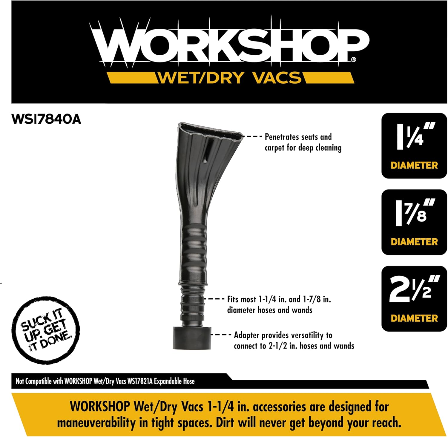 WORKSHOP Wet/Dry Vacs Vacuum Accessories WS17840A Claw Nozzle Wet/Dry Shop Vacuum Attachment for Wet Dry Vacuum Cleaners, Fits Most 1-1/4-Inch, 1-7/8-Inch, and 2-1/2-Inch Shop Vacuum Hoses and Wands image number 5