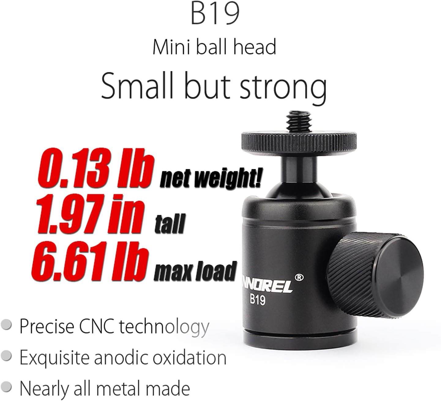 Mini Tripod Ball Head-Innorel B19,2022, 360 Degree Rotating Panoramic CNC Ballhead with 3/8" to 1/4" Adapter,Max Load 3Kg for Phone/Dlsr Camera/Mini Holder,12-Month Warranty image number 4