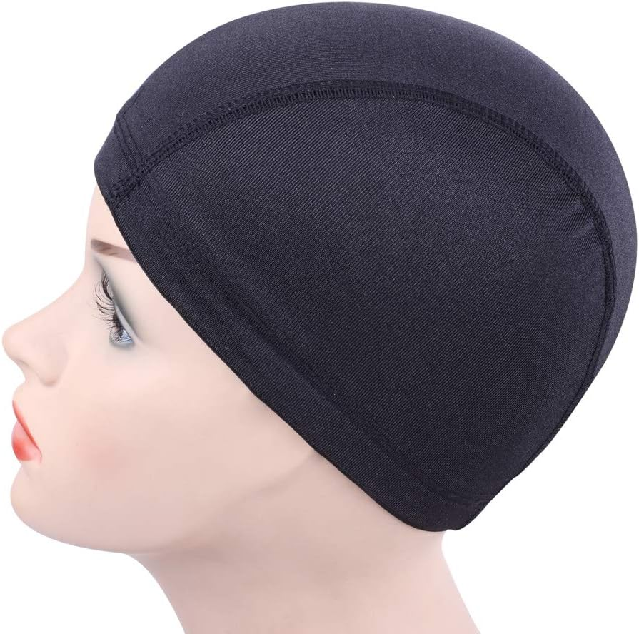 5 Pcs Black Dome Cap for Wig Making Stretchable Hairnets with Wide Elastic Band (M) image number 6