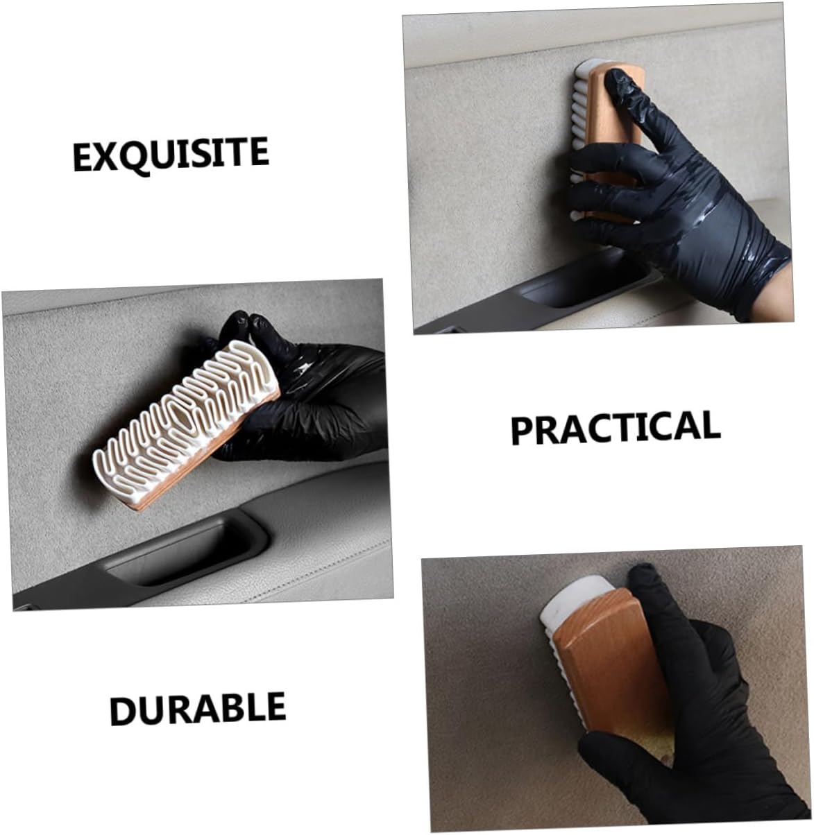 MERRYHAPY Suede Brush Car Interior Cleaning Brush Wood Handle Stain Remover for Car Seats White Automotive Upholstery Cleaner for Vehicle Interior Care