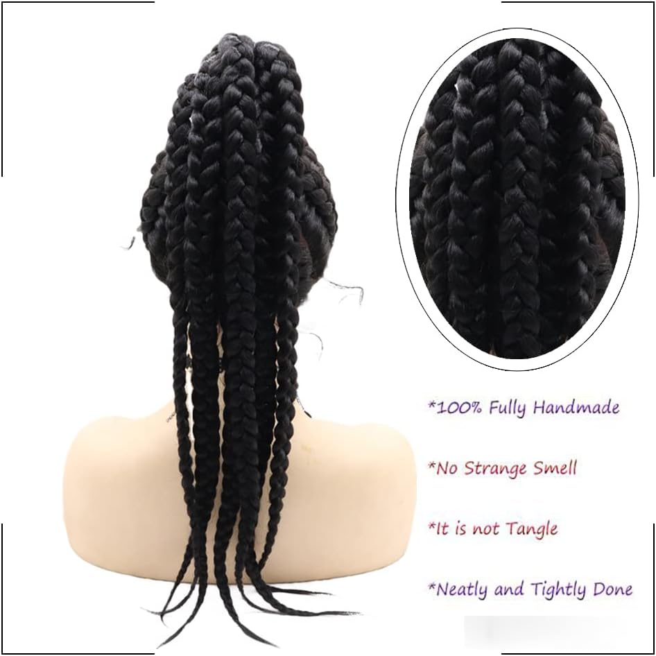Afbeauty Black Braided Lace Front Wig for Women Synthetic Handmade Black High Ponytail Braided Wig with Baby Hair Heat Resistant Fibre Braid Wigs for Cosplay Party Makeup image number 4