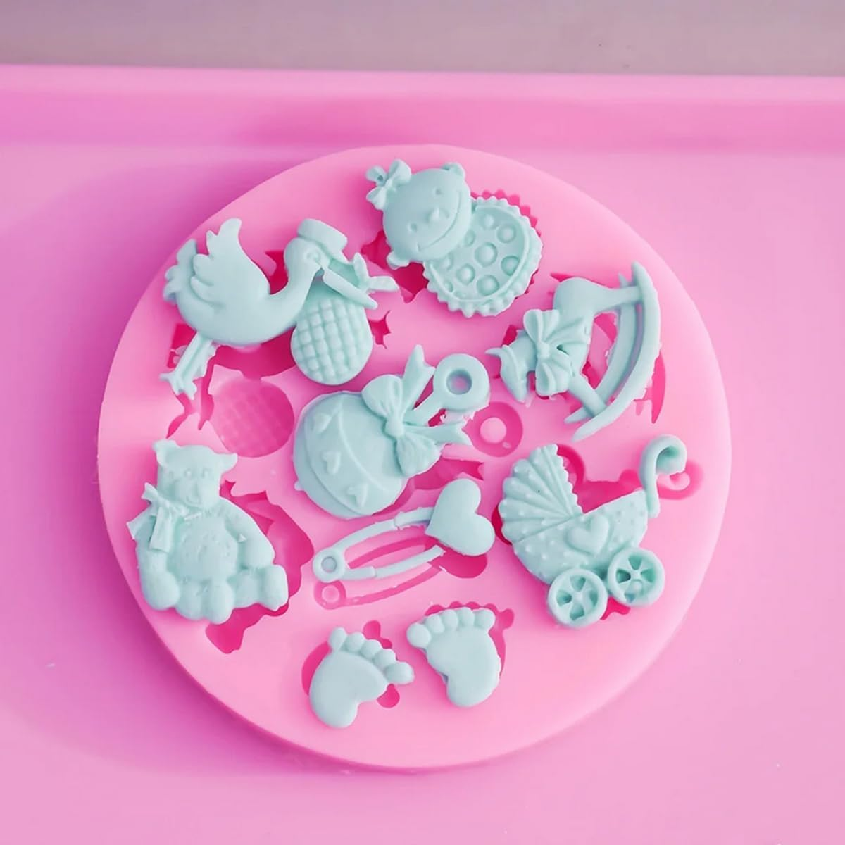 Silicone Birthday Fondant Mold, DIY Silicone Mold Fondant Candy Making Cake Decor Mould Bear Rocking Horse Little Feet image number 1