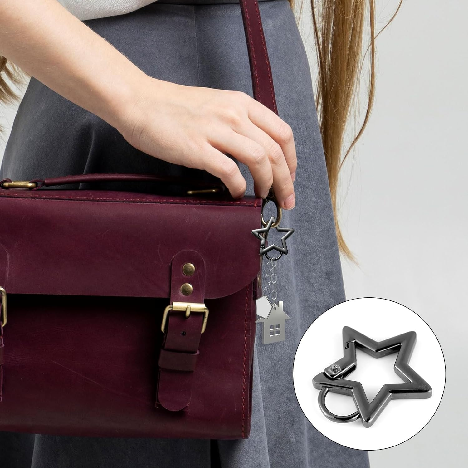 4 X Star Carabiners, 4 Cm and 3.2 Cm Zinc Alloy Climbing Carabiner Fashion Star Shape Key Ring for Camping Outdoor Travel (Black, Silver)