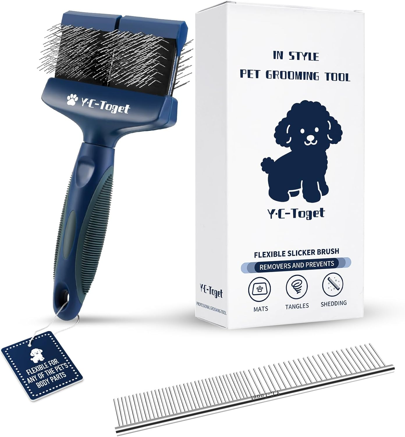 Y.C-Toget Flexible Double-Sided Slicker Brush for Poodle - Slicker Dog Brush for Goldendoodles and Labradoodles - Soft Detangling Brush for Labrador Dogs - Dog Grooming Hair Brush