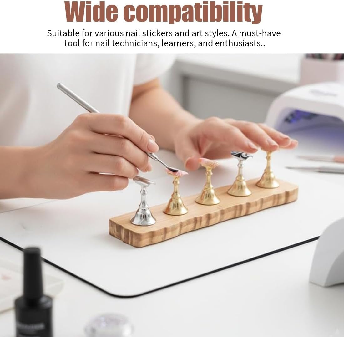 JYNXOR Set of 2 Nail Stands, Wooden Nail Practice Stand, Nail Holder, Magnetic Nail Tips Holder, Clear Pink Purple, Training Finger Display Stand, 2 Bases, One Sticker image number 5