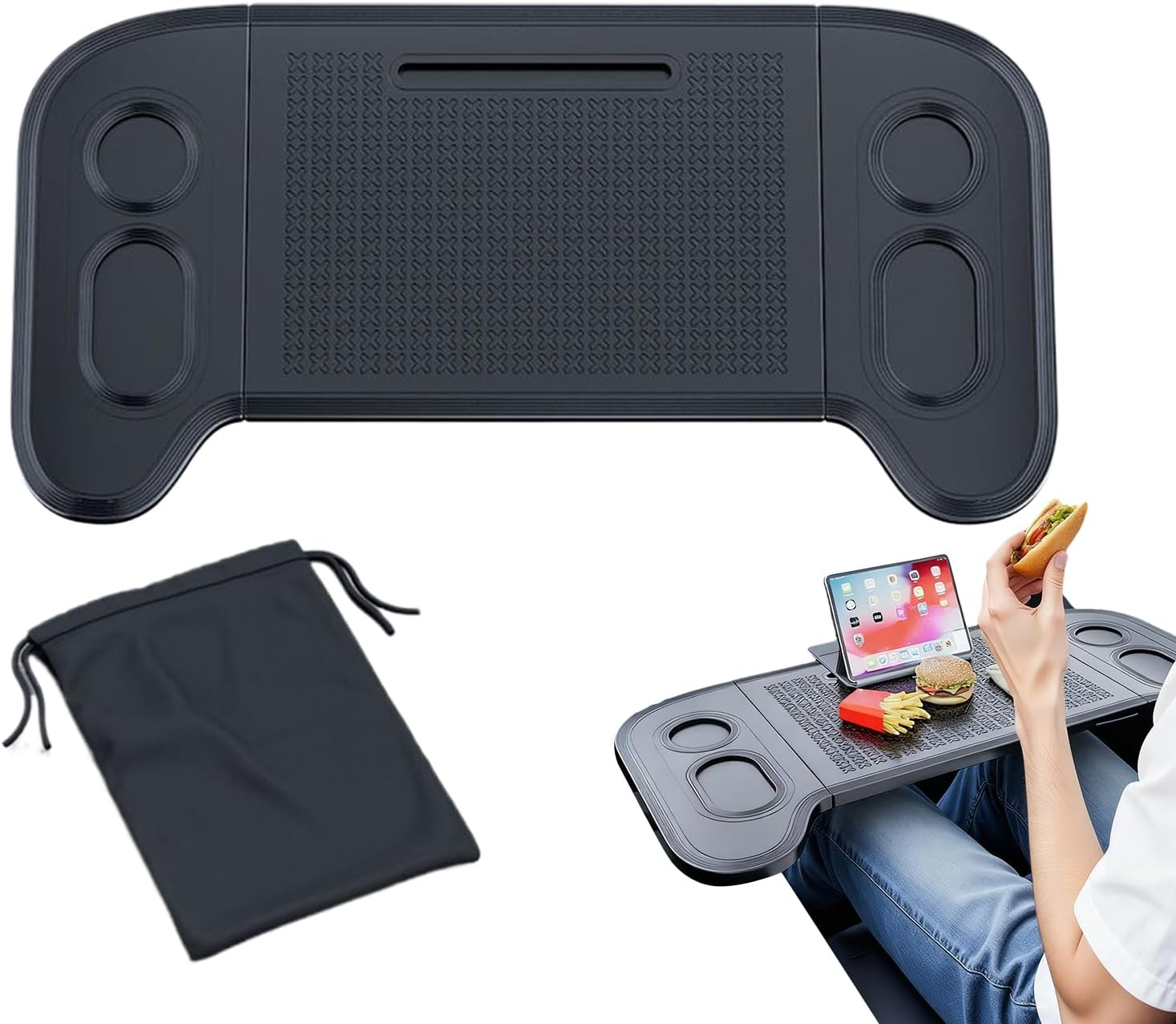 Car Tray - Foldable Laptop Cup Tray - Food Desk Work Stand | for Camping Meeting Work Eating Travel Truck Van Snack Cup Computer Laptop Road Trip image number 5