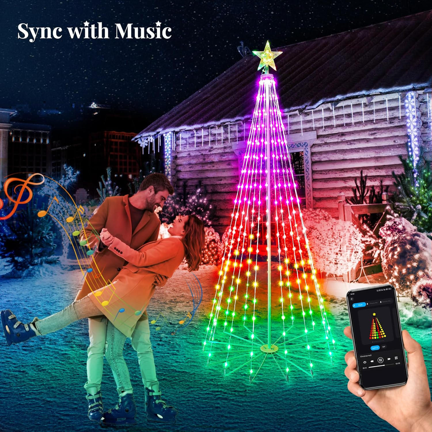Smart Christmas Tree Lights, 1.88 M 265 Leds Outdoor Cone Shape Christmas Fairy Lights with Star Waterproof 16 Million RGB Colours Christmas Decoration Light for Garden Party Indoor, App image number 1