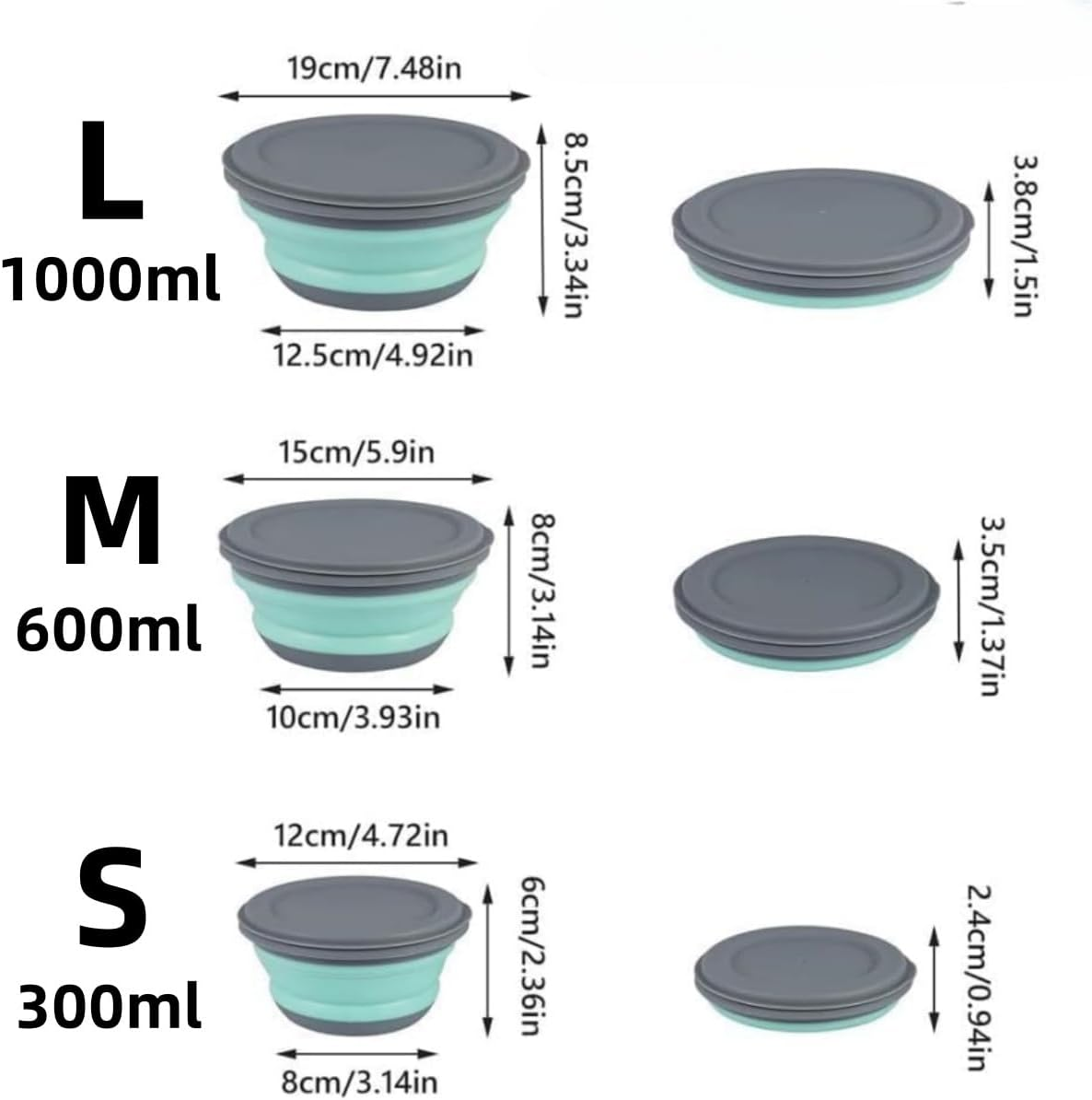 3Pcs Collapsible Bowls,Food Grade Silicone Camping Bowl Salad Bowl with Lids, Portable Expandable Lunch Box Food Storage Container for Camping Travel and Picnic image number 5