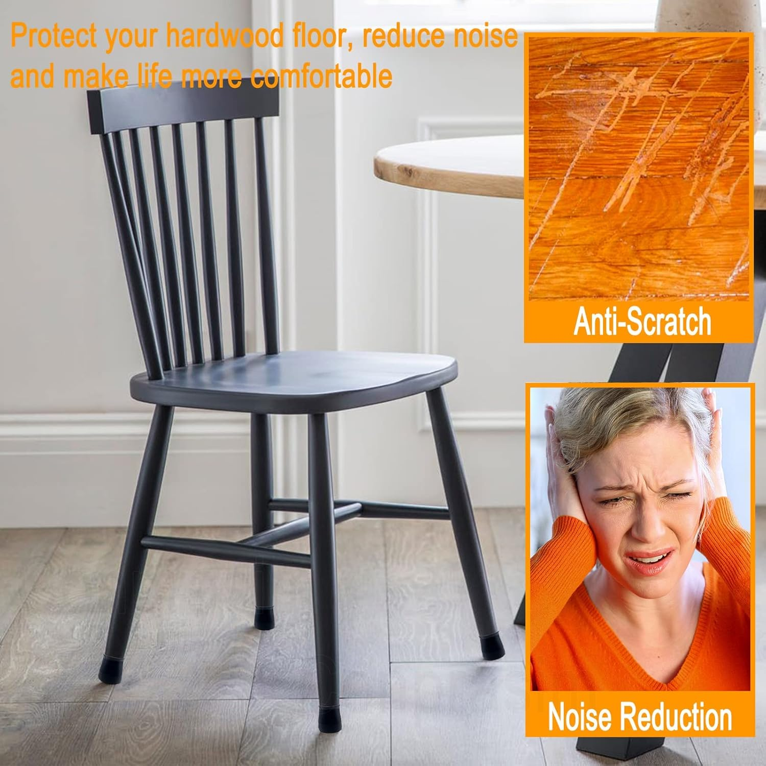 Silicone Chair Leg Floor Protectors Small Fit 15/16"~1-7/32" Furniture Table Feet Cover Anti-Slip Bottom Chair Leg Caps for Hardwood Floors Prevent Scratches No Noise,8Pack image number 2