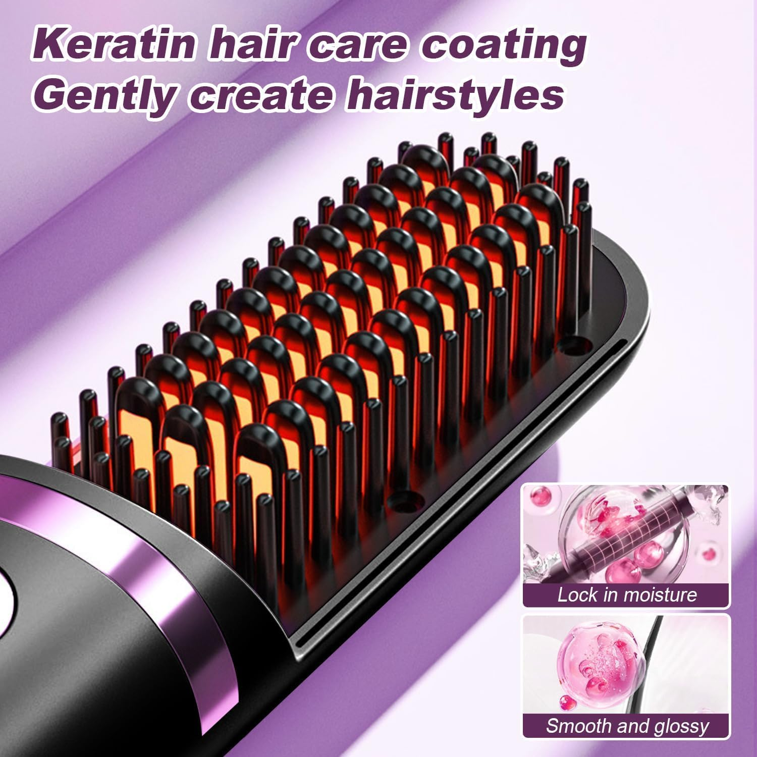 Cordless Hair Straightener Brush & Travel Hair Brush, 4-Temp LCD Display, Anti-Scald, Long-Lasting Mini Beard Straightener, Hot Comb Styling Tools with Dust-Proof Cover, Comb & Clip image number 6