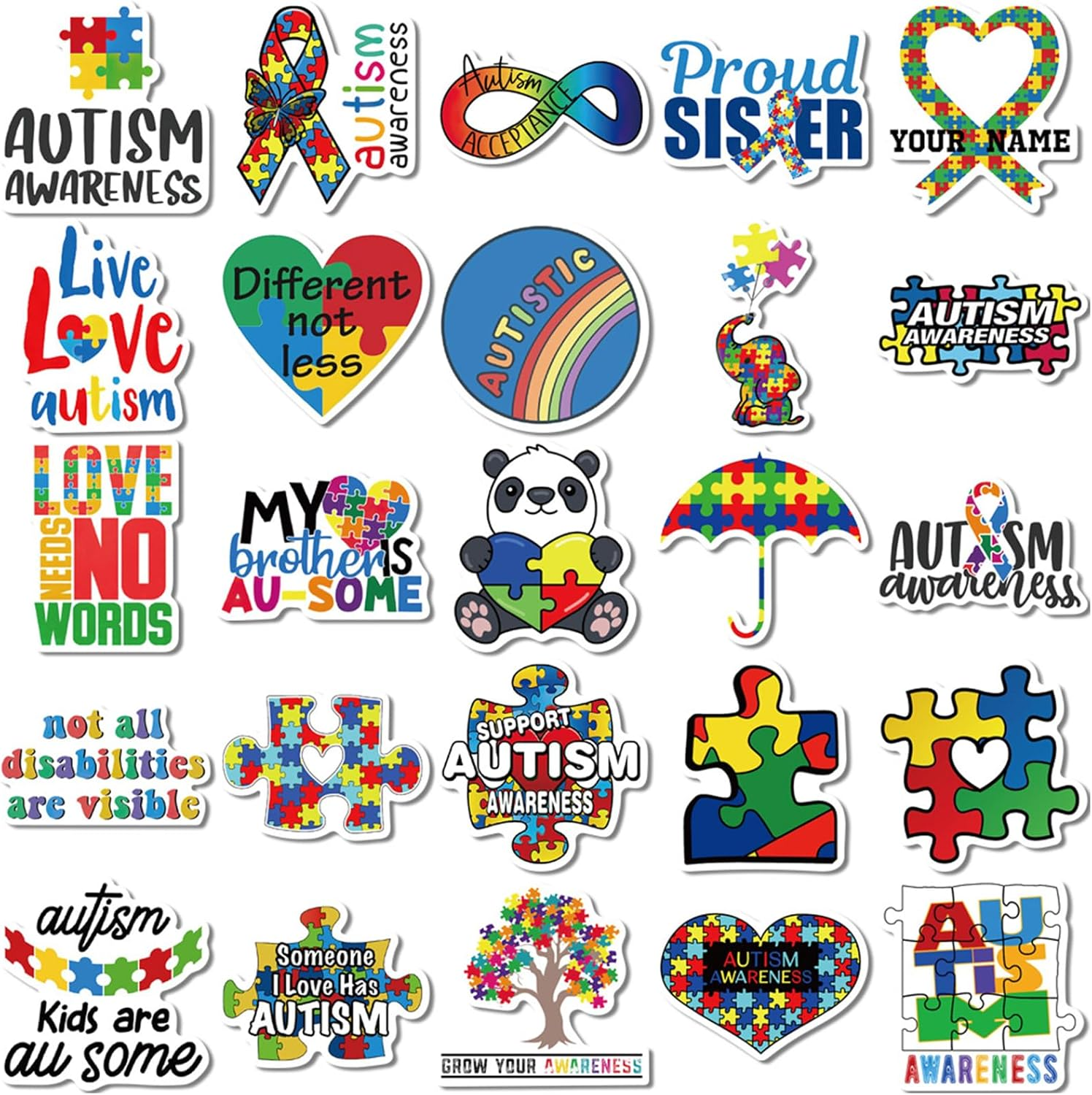 Autism Awareness Stickers 50 Pcs, Vinyl Merch, Waterproof Sticker Pack for Water Bottle, Laptop, Adult Teen Kids image number 6