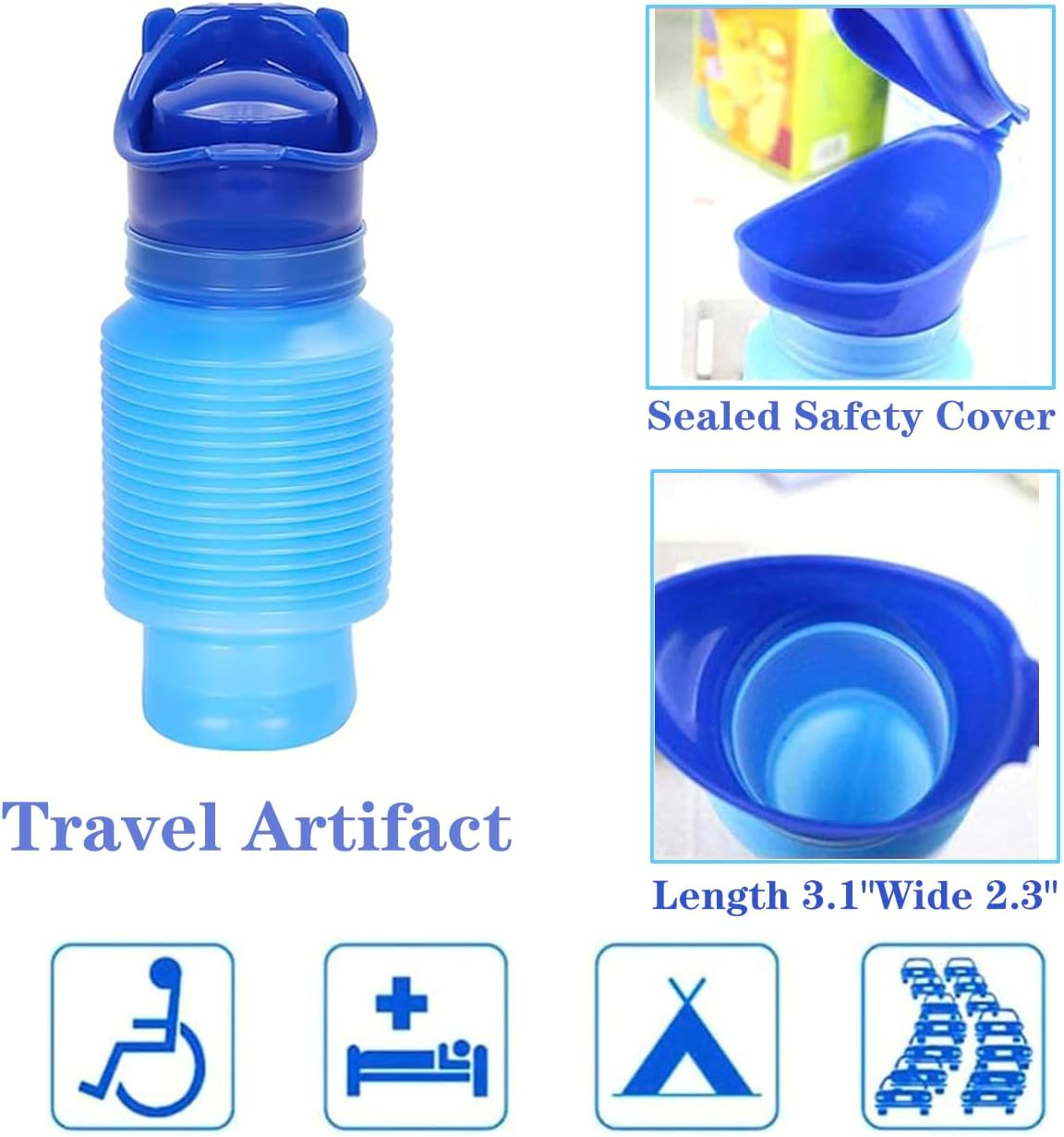 Emergency Urinal for Kids Adult，Portable Reusable Outdoor Urinal Potty Pee Bottle, Outdoor Shrinkable Urinal for Travel, Camping, Hiking, Traffic Jam and Queuing-2 Pack 750Ml - 2 Black image number 5