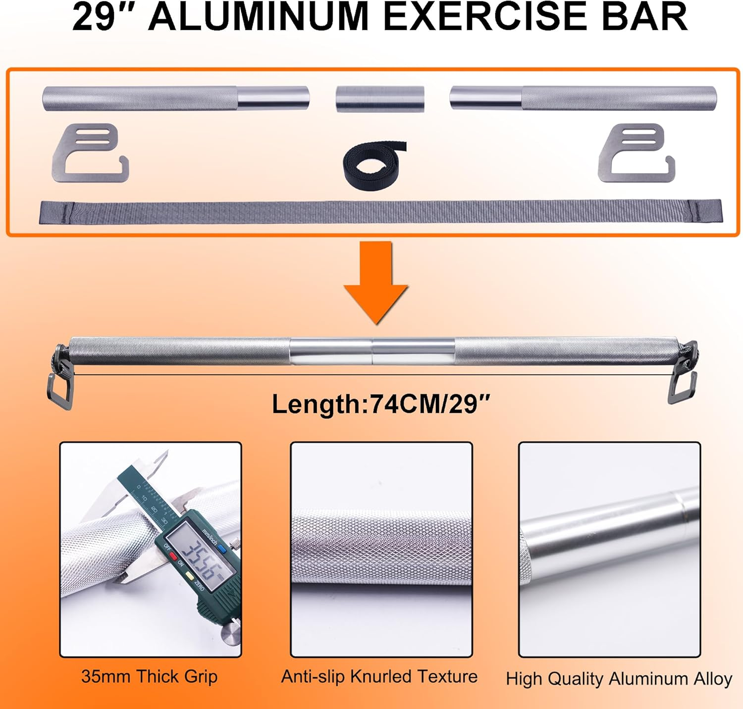 J Bryant Fitness Resistance Band Exercise Bar Large Hook Heavy Duty Bar image number 1